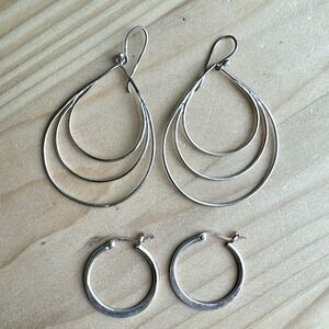 VTG 2 Pairs of Dangle Hoops Earrings 1" to 2" Oval Round Shape 925 Sterling 9.9g